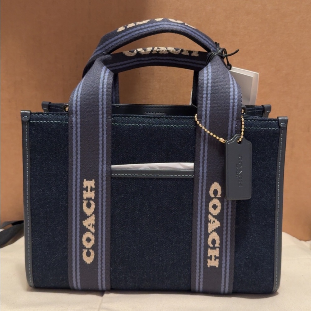 Smith Tote 24 in Denim with Coach logo handles